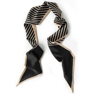 Women's Black Gold Twill Fashion Oblique Angle Silk Neck Scarf Printed Scarves